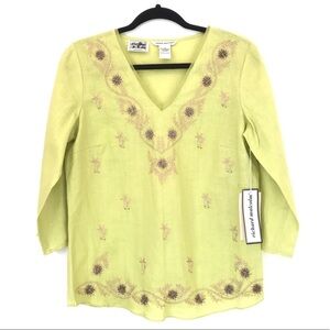 Richard Malcolm S Irish Linen Green Beaded Blouse